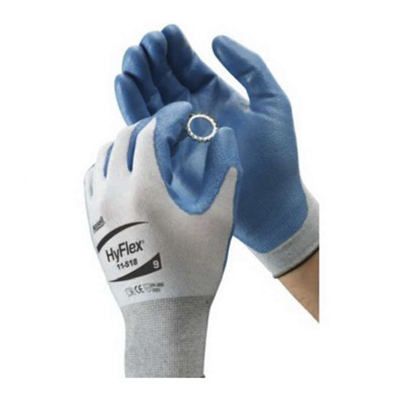 HyFlex® Powder Free Knitted Palm Coated Blue Polyurethane Gloves, Large, 9.5" Long, 12-Pair per Bag